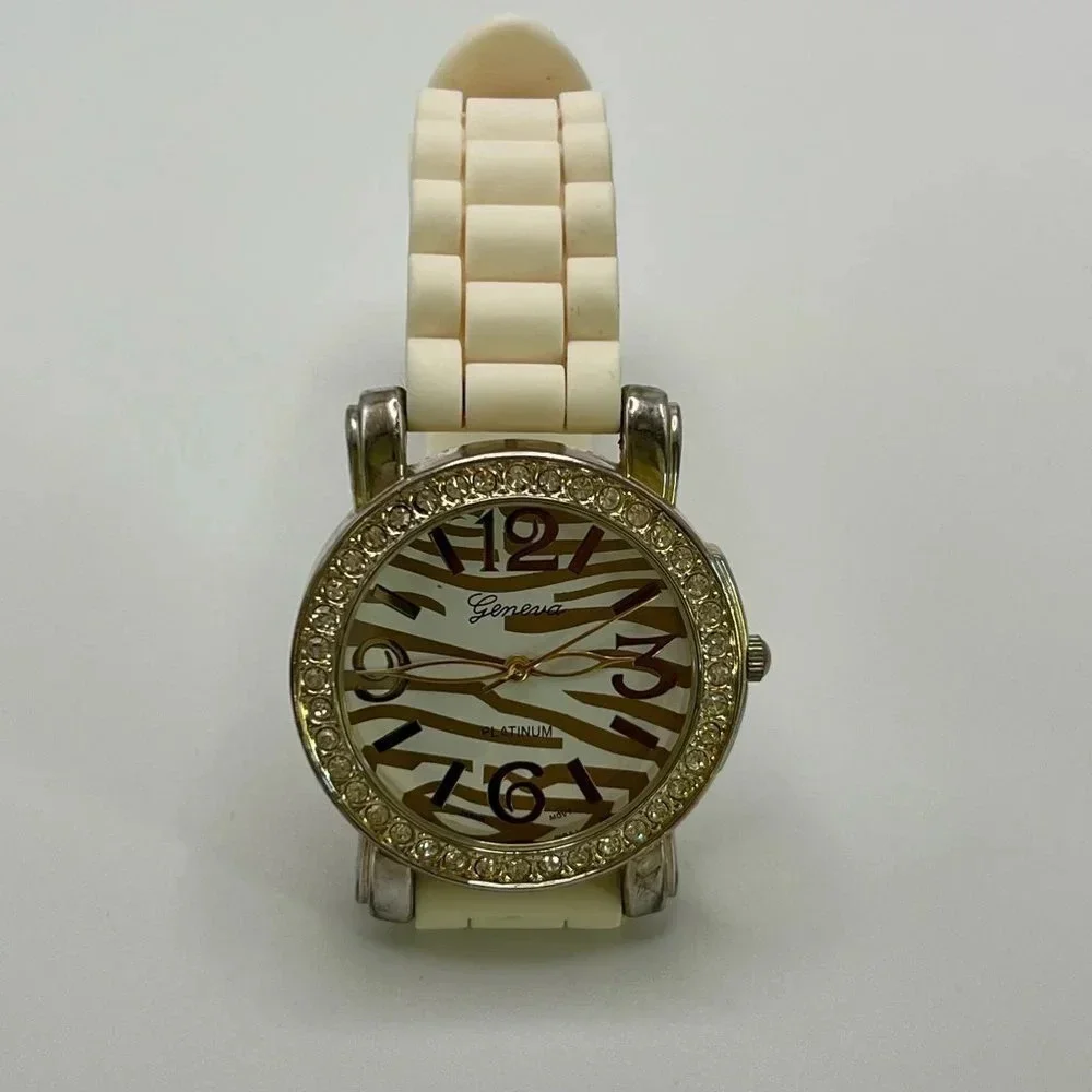 Geneva Platinum Oversized Ladies Zebra Watch Working